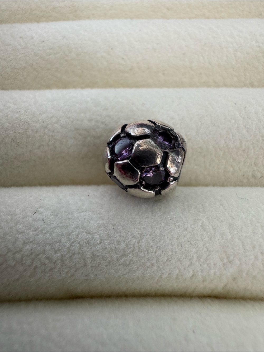 Pandora Sterling Silver Purple CZ Floral Flower Charm Bead 925 ALE